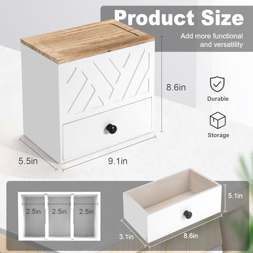 Tampon Holder for Bathroom, Feminine Product Organizer with Lid and Drawer, Shark Week Pad Storage, Wooden Tampon Organizer for Toilet Countertop Decor, Girl Stuff Box Toilet Bathroom Accessories