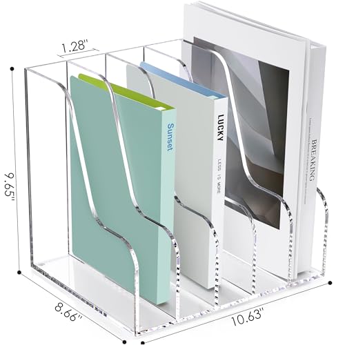 SANRUI Acrylic Desk Organizers, Clear Magazine File Holder, 5 Vertical Compartments A4 Folder Binder Holders Sorter, Office Desktop Workspace Organization Storage Rack for Office Home School - style: A4 5-Sections File Holder