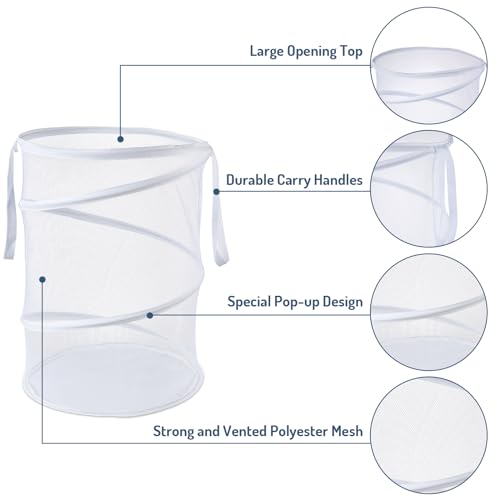Seiritex Mesh Popup Laundry Hamper 115L Collapsible Laundry Basket Extra Large Capacity Foldable Clothing Storage Basket with Handles No Lid 26 H x 18 W x 18 L (White) - color: White-1
