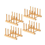 HBlife 4pcs Bamboo Dish Plate Bowl Cup Book Pot Lid Cutting Board Drying Rack Stand Drainer Storage Holder Organizer Kitchen Cabinet（Keep Dry） - color: Bamboo 4 Slots 4pcs