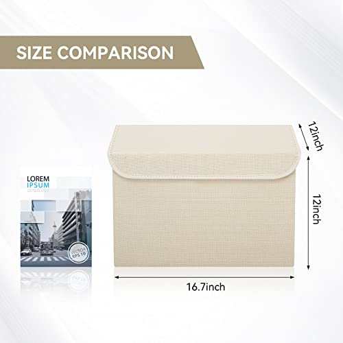 Bagnizer Large 42 Quarts Collapsible Stackable Storage Bins Cube with Lids [3-Pack] Foldable Fabric Linen Storage Boxes, Closet Organizer Baskets with Label for Home (16.7 x 12 x 12, Beige) - color: Beige, size: Large - 3 Pack
