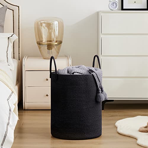 YOUDENOVA Woven Rope Laundry Hamper Basket, 72L Tall Luandry Basket, Baby Nursery Hamper for Blanket Storage in Bedroom-Large- Black - color: Black, size: Large(72L )