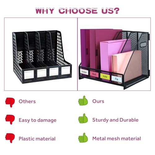 Desk Organizers, Metal Magazine File Holder with 4 Vertical Compartments Rack Binder File Organizer for Office Supplies, Home Workspace - Black - color: Black, size: 4 Compartments