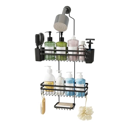 Shower Caddy Hanging for Bathroom Organizers and Storage,3 Tier Adjustable Anti-Swing Shower Organizer Hanging with Heavy-Duty Suction Cups, Damage-Free Rustproof (Black) - color: BLACK, size: regular