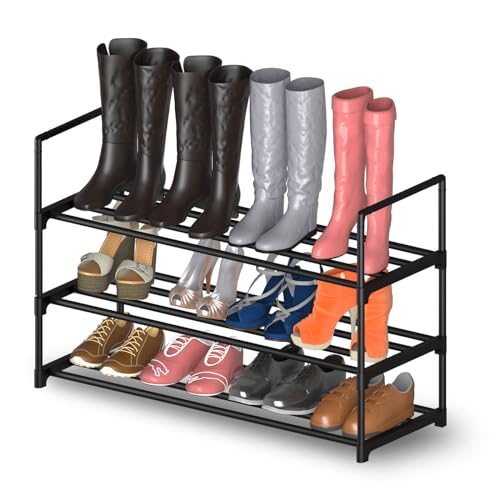 Hsscblet 3 Tiers Metal Shoe Rack,Adjustable Shoe Shelf Storage Organizer,Stackable Boot & Shoe Storage,for Entryway,Hallway,Closet,Black - size: 3-Tier