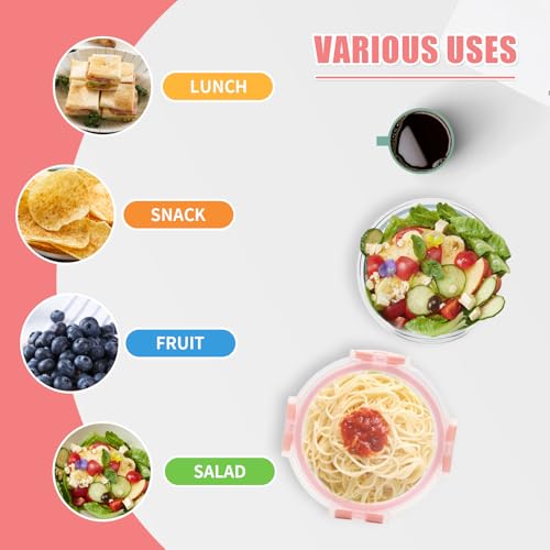 GULFLIN 12 Pack 13oz Small Glass Food Storage Containers with Lids Airtight, Leak-Proof Round Meal Prep Containers Set, Freezer to Microwave Safe, Dishwasher Safe - color: 13oz,Same Size - 12 Pack,Pink Set