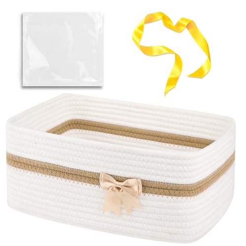 OIAHOMY Large Woven Storage Basket with Handles for Nursery Living Room Shelves, Bow Basket for Gifts Empty with Gift Bags and Ribbons for Baby Showers Pet Toy Bin - White - color: White