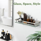 Alise Bathroom Glass Shelf with Stainless Steel Railing, Brushed Nickel Small Tempered Glass Floating Wall Shelf Over The Toilet, 16 inch - color: Brushed Nickel, size: 16 Inch
