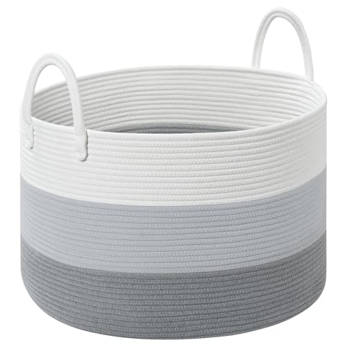 Extra Large Toy Basket, 20"x13" Kids Toy Storage for Playroom Classroom Nursery, Woven Rope Blanket Basket with Handles, Stuffed Animal Organizer & Dog Toys Basket, Gray - color: Gray - Wide