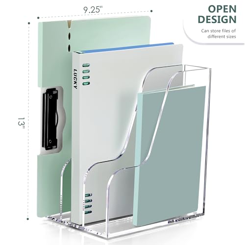 SANRUI Clear Vertical Magazine File Holder, Acrylic Desk Organizer and Storage Bins Holding for Magazines Binders, Notebooks, Envelopes A4 Folder Binder Holders Sorter, 3 Compartments - style: A4 3-Sections File Holder