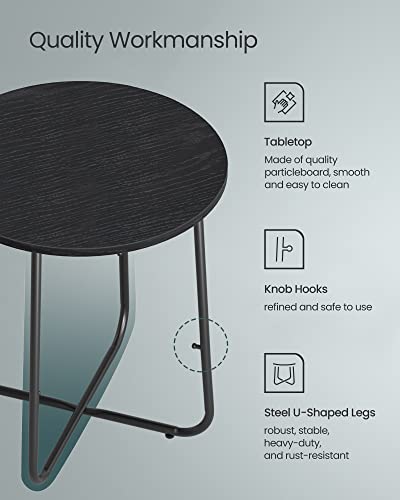 VASAGLE LILEA Collection - Small Round Side End Table, Modern Nightstand with Fabric Basket, Ebony Black and Turquoise Blue ULET223B56 - color: Ebony Black + Turquoise Blue, size: Round + 1 pack