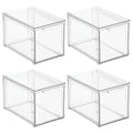 mDesign Plastic Stackable Bathroom Storage with Pull Out Bin Organizer Drawer for Cabinet, Vanity, Shelf, Cupboard, Cabinet, or Closet Organization - Lumiere Collection - 4 Pack - Clear - size: 8 x 12 x 8 (Pack of 4)