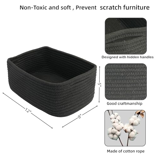 XUANGUO Small Woven Storage Baskets 12“X8”X5“ Decorative Rope Bins for Organizing Shelves, Closets, and Toys, Empty Gift Baskets, Cute Organizer Basket for Home and Office (black, regular) - color: black, size: regular