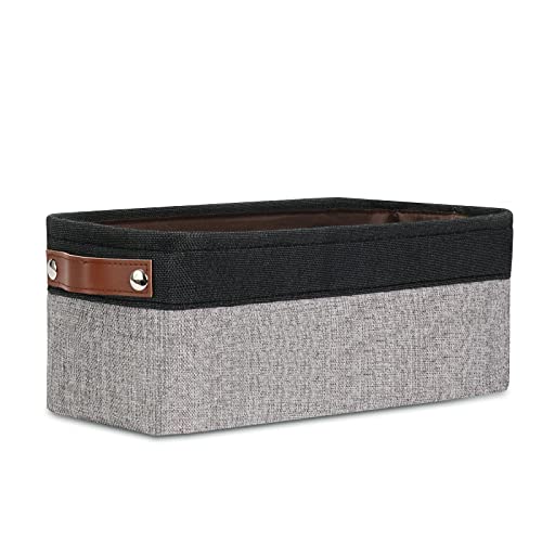 DULLEMELO Fabric Bathroom Storage Bin with Leather Handles, Narrow Organizer for Towels, Toilet Paper Rolls, Storage Basket for Back of Toilet, Vanities, Shelves & Cabinets (Black&Gray) - color: Black&Gray, size: Narrow-15"x6"x5.5"