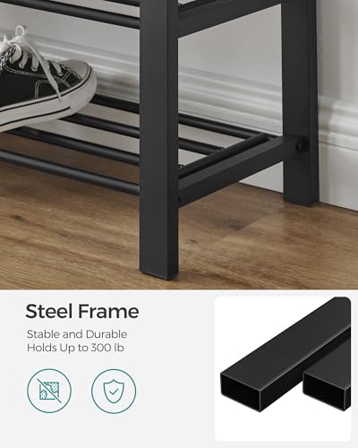 SONGMICS Shoe Bench, Storage Bench, Entryway Bench with Cushion, Shoe Shelf with Seat, Space-Saving, Modern Style, for Living Room, Bedroom, Hallway, Dark Gray and Ink Black ULBS57GYZ - color: Dark Gray + Ink Black, size: 31.9"W