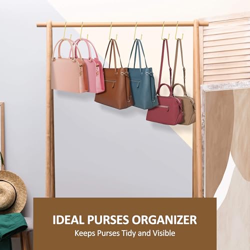 ZEDODIER 15 Pack Purse Hanger Closet, Bag Organizer Purse Hooks for Closet, Keeping Purses Visible and in Good Condition, Metal Hanging Backpack Holder Rack, Gold - color: Gold