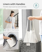 SONGMICS Laundry Hamper with Lid, 17.2 Gallon (65 L) Synthetic Rattan Clothes Laundry Basket with Lid and Handles, Foldable, Removable Liner, Dove Gray ULCB165G01 - color: Dove Gray, size: 65 L