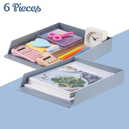Wenqik 6 Pcs Stackable Paper Trays Rectangular Plastic Desk Holder Desktop Document File Organizer Storage Letter for Office Classroom (Gray) - color: Gray