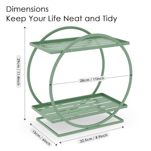 Green Perfume Organizer for Dresser, 2-Tier Bathroom Counter Organizers, Elegant Round Makeup Organizer for Vanity, Versatile Bathroom Tray Countertop Shelf, Compact Skincare Storage - color: Green