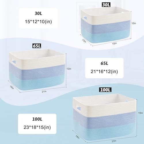 Artfeel Blanket Basket,Rectangle Woven Baskets for Storage,100L Laundry Basket for Decorative Nursery Blanket,Toys,Dirty Clothes and Magazine in Shelves,Baby Room,and Living Room - color: Blue, size: 100L
