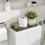 Lixple Toilet Paper Basket Holder, 13" Toilet Tank Tray, Wood and Metal Toilet Tray Vanity Organizer Bathroom Tray, Kitchen Sink Organizer for Soap Dispenser (Black + Gold) - color: Black+gold