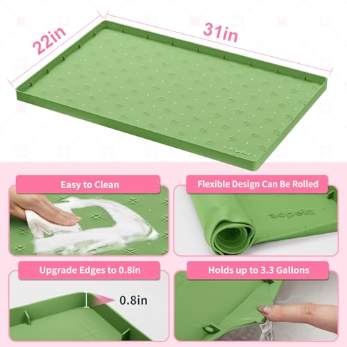 Sdpeia Under Sink Mat 31"×22" Waterproof Silicone Cabinet Liner & Sink Protector for Kitchen & Bathroom, Multi-Purpose Organizers Tray for Pets, Laundry, Cat Litter Mat - color: Avocado Green, size: 22"W x 31"L