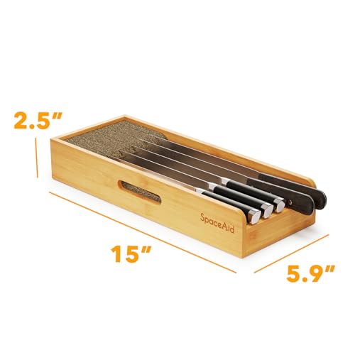 SpaceAid Knife Drawer Organizer Bamboo Insert Dock, Kitchen Steak Knives Holder Organizers Block for Drawer in Storage Organization (Small) - size: Natural, Small