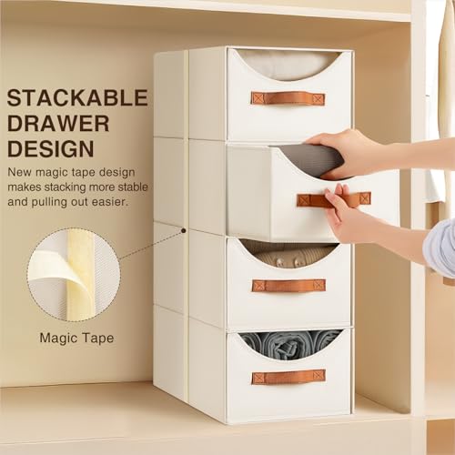 Homsorout Stackable Storage Drawers - Collapsible Storage Bins with Drawers, 8 Pack Closet Shelf Organizer Basket, Fabric Pull Out Organizer for Bedroom, Living Room, Dorm, Beige - color: Beige, size: 13 Inch. - 8 Pack
