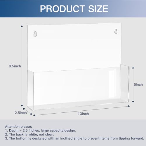 JUESHA 2 Pack Clear Acrylic File Holder Wall Mount Self Adhesive, Letter Size Hanging Paper Organizer, Wall Pocket File Holder Storage for Letter Folder Brochure Magazine Bookshelf Literature Display - color: White