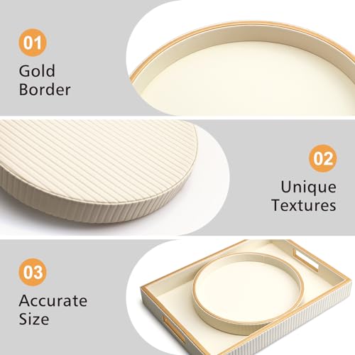 SANZIE Leather Tray Desktop Storage Organizer Premium Serving Tray Decorative Tray Valet Tray for Sundries Cosmetics Phone Wallet Cutlery - color: White Disc