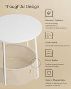 VASAGLE LILEA Collection - Small Round Side End Table, Modern Nightstand with Fabric Basket, for Living Room, Bedroom, Set of 2, Matte White and Camel Brown ULET225WG01S - color: Matte White + Camel Brown, size: Round + 2 pack