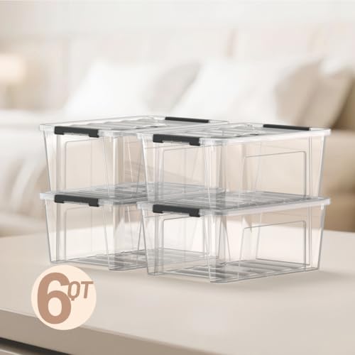 Clear 9-Pack Plastic Storage Bins with Lids, 6 Quart Stackable Containers Organization with Latch Buckle - color: Clear