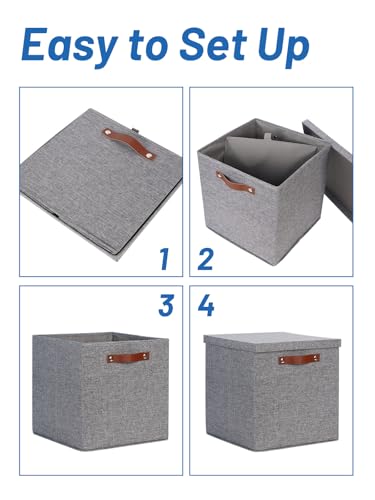 Temary Fabric Storage Bins with Lids 13 Inch Storage Cubes with Lid, Decorative Foldable Storage Boxes for Clothes, Closet Organizers (Grey, 13x13x13inch) - color: A-Gray, size: 13×13×13