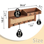 Coat Rack Wall Mount with Hooks & Shelf - Wooden Entryway Organizer for Hanging Coats, Keys, Hangers - Space Saving Durable Wood Holder for Hallway, Bedroom, Office-The Rattan Model