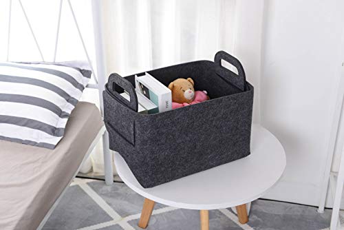 Minoisome Storage Basket Felt Storage Bin Collapsible& Convenient Box Organizer with Carry Handles for Office Bedroom Closet Babies Nursery Toys Laundry (Dark grey, 15.7inch（L）×11inch（W）×10inch（H）) - color: Dark grey, size: 15.7inch（L）×11inch（W）×10inch（H）