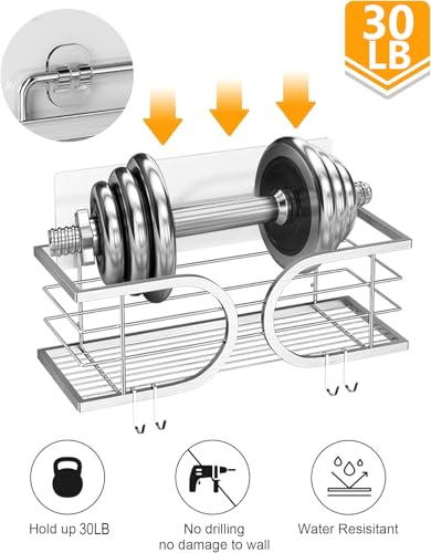 Shower Caddy No Drill Wall Mounted 304 Stainless Steel Durable Large Capacity Adhesive Shower Rack Organiser Quick Dry Rustproof Bathroom Storage Shelves - 2 Pack (Silver) - color: Silver, size: 2 Pack