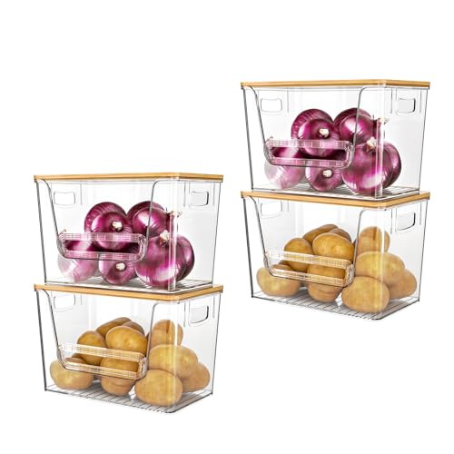 Delamu 4 Pack Pantry Organizers and Storage,Trash Bag Dispenser with Bamboo Top,Stackable Trash Bag Dispenser Under Sink Organizer for 4-30 GalBags,Onion,Potato,Fruits,Clear - color: Clear, size: 4Pack
