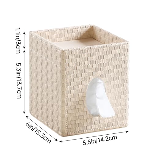 Square Tissue Box Cover, Stylish Leather Tissue Box Holder with Storage Tray, Decorative Tissue Rack Storage Box for Living Room, Bedroom, and Office Desk(Beige Woven Pattern) - color: Beige Woven Pattern