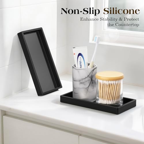 Luxspire Bathroom Vanity Tray - 2 Pack (7.9" x 4") Silicone Soap Dish for Kitchen Countertop, Bathroom Counter Tray for Soap Dispenser Perfume Jewelry Accessories, Matte Black - color: Matte Black, size: 7.87 × 3.94 × 0.79 in