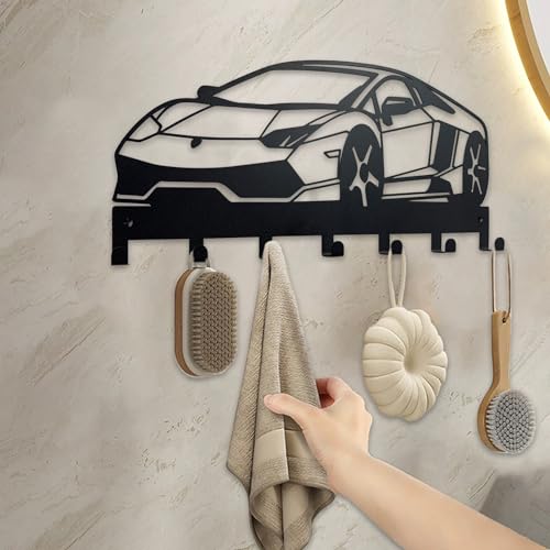 Metal Car Key Holder for Wall,Metal Key Organizer Wall Decorative with 7 Hooks,Black Wall Mount Key Holder for Entryway,Front Door,Hallway,Office - color: Car
