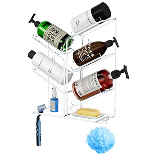 AITEE Acrylic Bathroom Organizer Shower Caddy, Clear Shampoo Holder Organizer Shelf Wall Mounted, Shower Shelves with Suction Cup, No Drilling and Rustproof, Sturdy and Durable - style: Upgraded Shelf