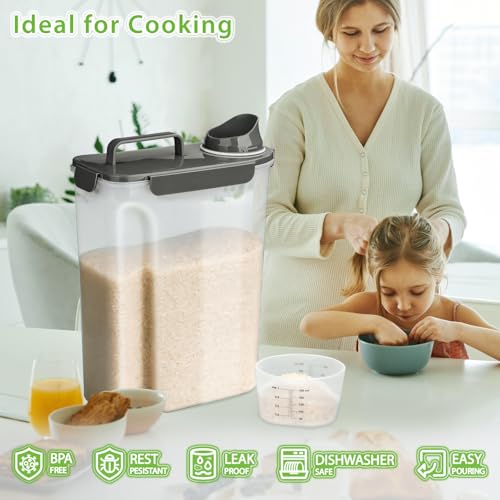Viretec Rice Storage Container, 10 to 20lb Dry Food Airtight Dispenser, Pet Dog Cat Food Canister, BPA Free Clear Plastic Kitchen and Pantry Organization Bin for Oatmeal, Cereal, Pasta, Flour Grey - color: 10L/Grey