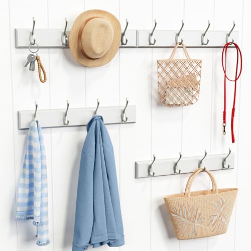 Forbena White Coat Rack Wall Mount 4-Pack, Coat Hanger Wall Mounted for Hanging Clothes Purse, Modern Key Holder Hooks for Closet Hat, Belt, Bag, Backpack, Leash (White and Silver - 16 Hooks) - color: White & Silver