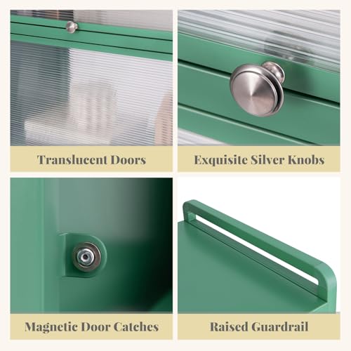 Giantex 5-Tier Kitchen Storage Cabinet, Mobile Microwave Stand with Flip-up PC Doors, Freestanding Kitchen Bakers Rack with 4 Rolling Casters, for Dining Room, Living Room and Study, Green - color: Green