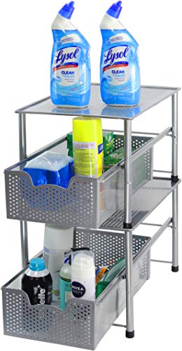 Simple Houseware Stackable Under Sink Cabinet Sliding Basket Organizer Drawer, Silver - color: Silver