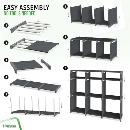Cube Storage Organizer with Storage Bins Included - The Perfect Closet Organizers and Storage Solution. Includes 9 Storage Cubes, Great For Toy Storage, Closet Storage, Clothes Storage (Dark Grey) - color: Dark Grey, size: 9 Storage Cubes