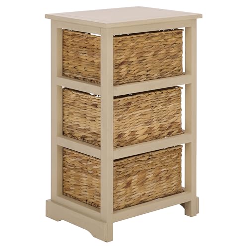 SAFAVIEH Home Collection – Halle Sand 3-Drawer Basket Storage Side Table, Coastal Accent Design, Fully Assembled (AMH5738G) - color: Sand
