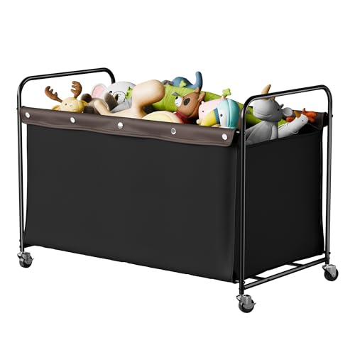 StorageWorks Toy Box with Wheels for Kids, 200L Extra Large Toy Storage Chest and Organizer, 27.5" Metal Toybox with 360° Swivel Wheels for Bedroom, Kids Room, Stuffed Animal Storage, Black - color: Black, size: 38"Lx20¾"Wx27½"H