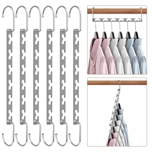 Space Saving Hangers for Clothes 6 Pack, Sturdy Metal Hangers Wardrobe Organizer, Magic Cascading Hanger, Closet Space Saver Closet Organizers and Storage