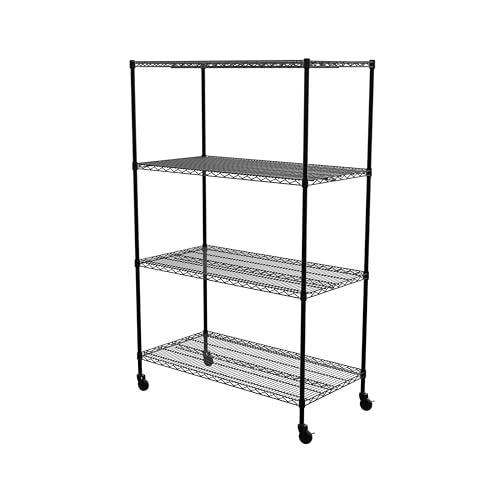 SafeRacks - NSF Certified Storage Shelves, Zinc, Heavy Duty Steel Wire Unit with Wheels and Adjustable Feet, Garage or Bakers Rack, Kitchen, Pantry Shelf - (24"x48"x72" 4-Tier) (Black) - color: Black, size: 24"x48"x72" 4-Tier